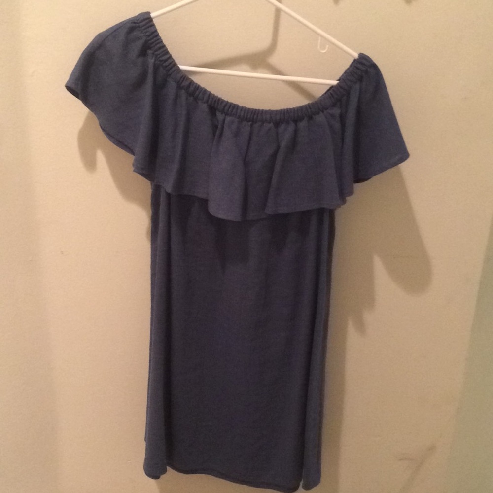 Blue ruffled off shoulder dress